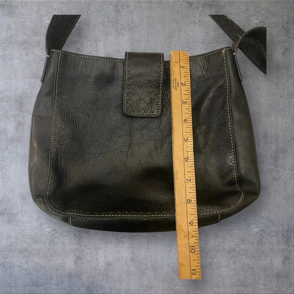 Vintage‎ Fossil Black Leather Hobo Shoulder Bag Purse Contrast Stitching